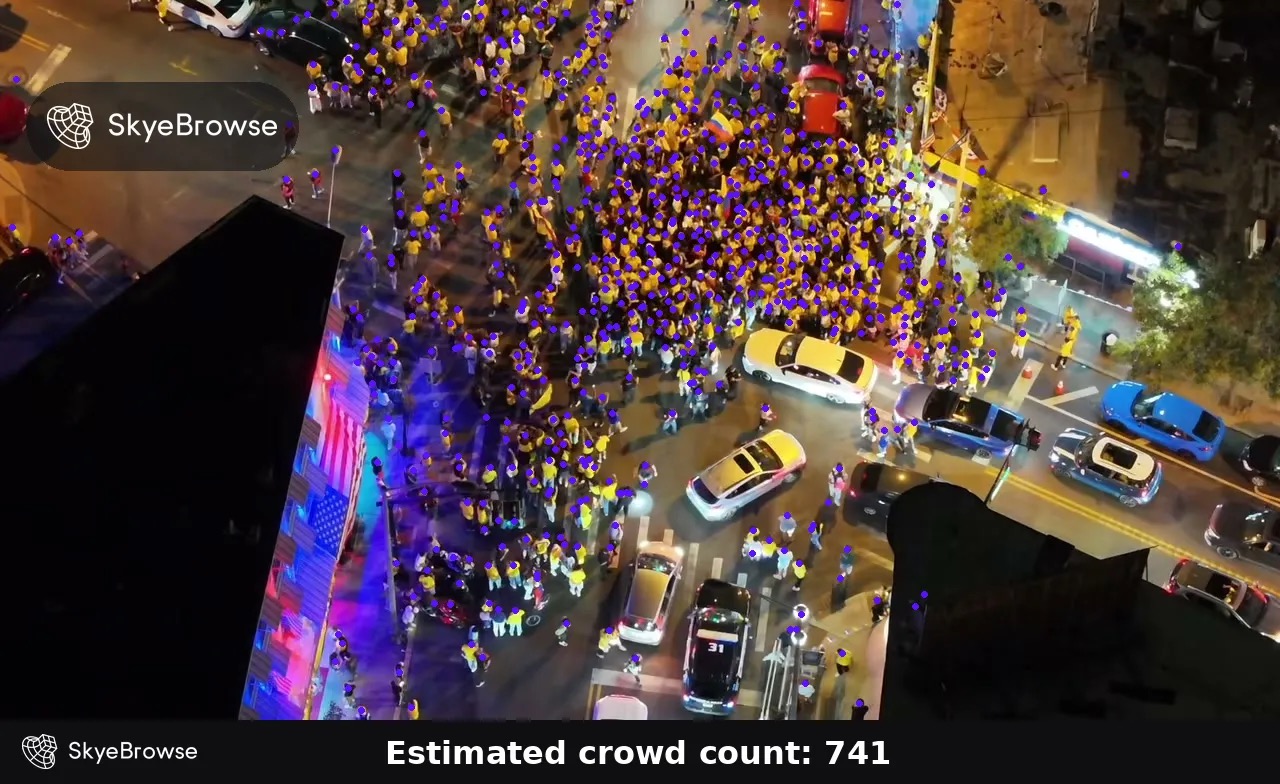 Crowd Counter estimating 741 people in an aerial scene