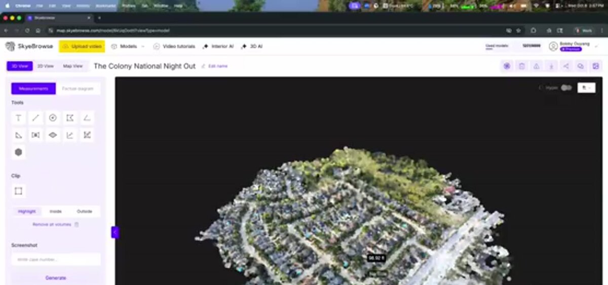 Browser-based 3D model viewer showing drone mapping output