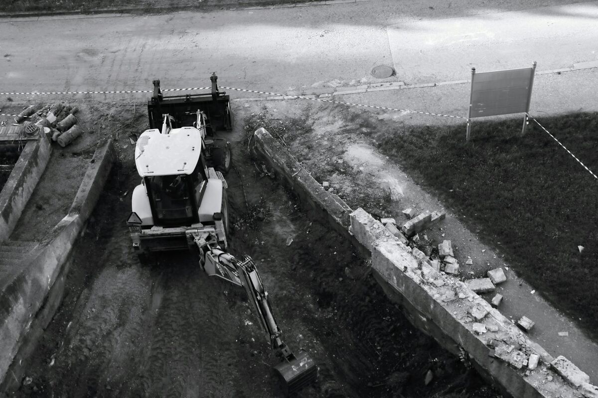 Aerial view of a construction site showing site layout and earthwork progress