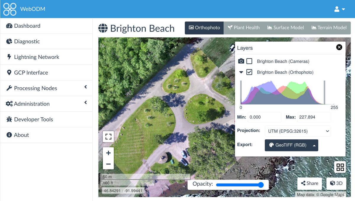 WebODM Web Interface Dashboard with Map View