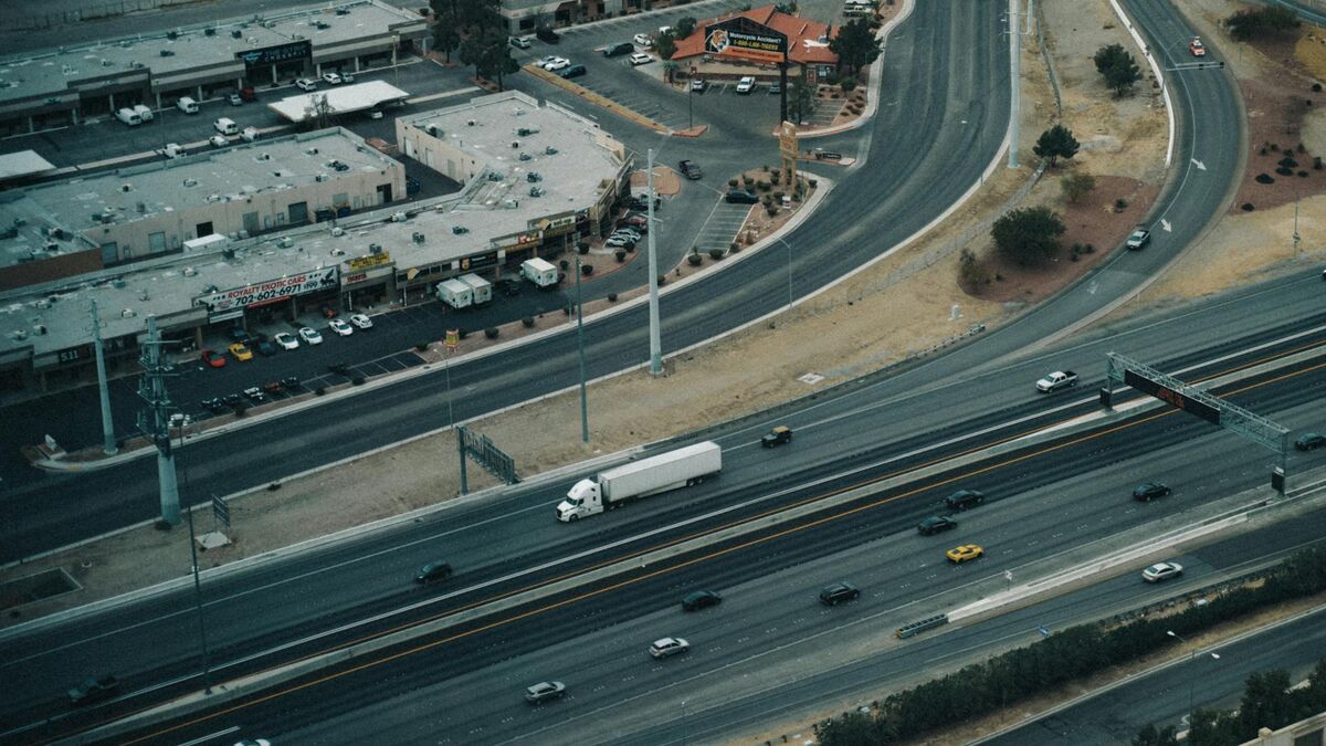 Drone aerial view of interstate corridor for public safety documentation