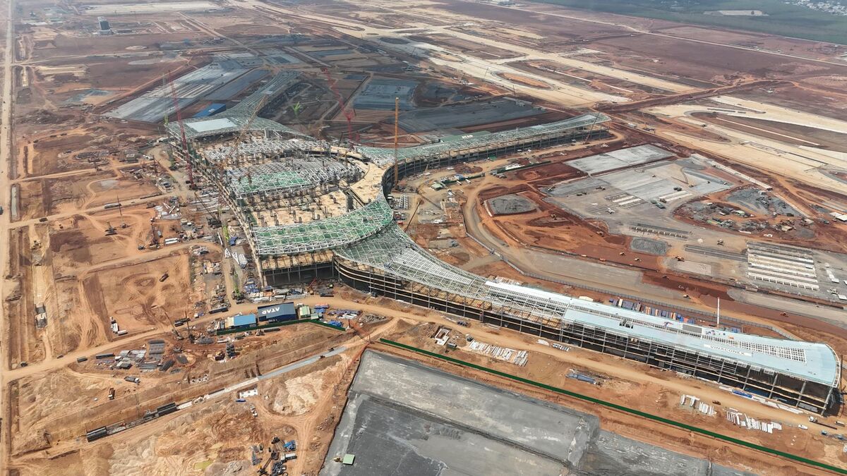 Aerial drone view of a large construction site in Vietnam capturing current-condition as-built records