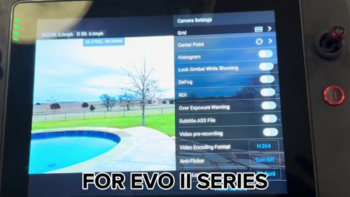 Autel Evo II controller camera settings with the subtitle file option enabled