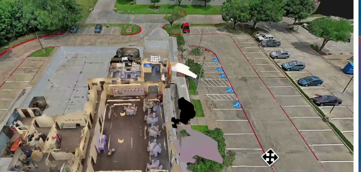 SkyeBrowse 3D overlay combining a 360 camera interior model inside a drone exterior model