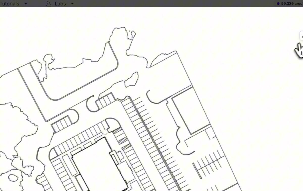 SkyeBrowse AI site plan CAD line drawing of a building and parking lot ready for download