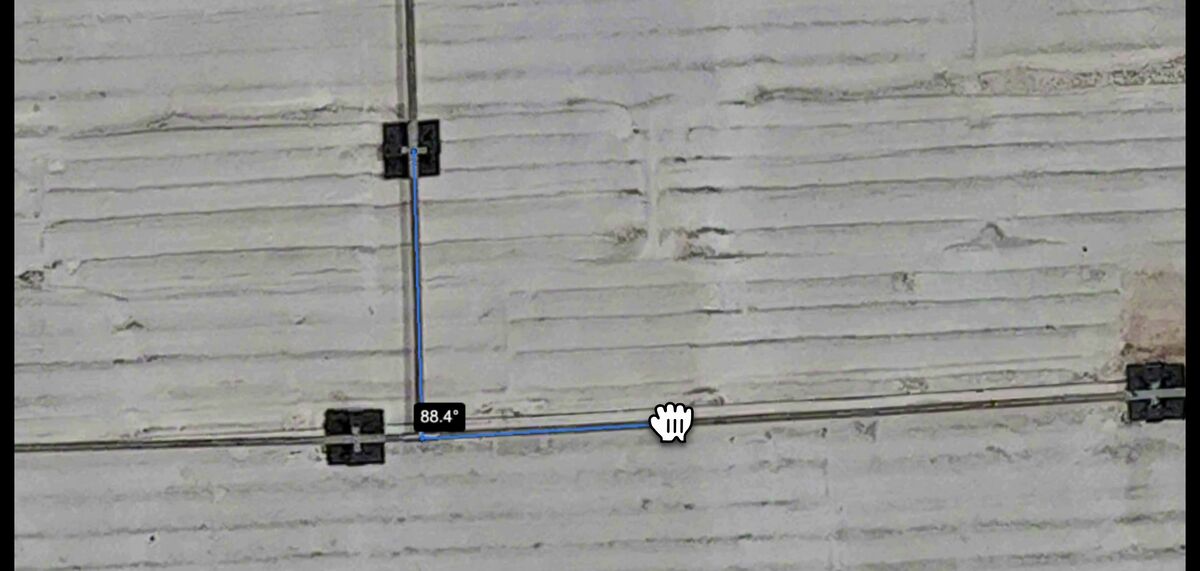 SkyeBrowse angle tool measuring an 88.4 degree conduit bend