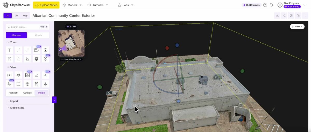 SkyeBrowse clip tool isolating a single building inside a bounding box