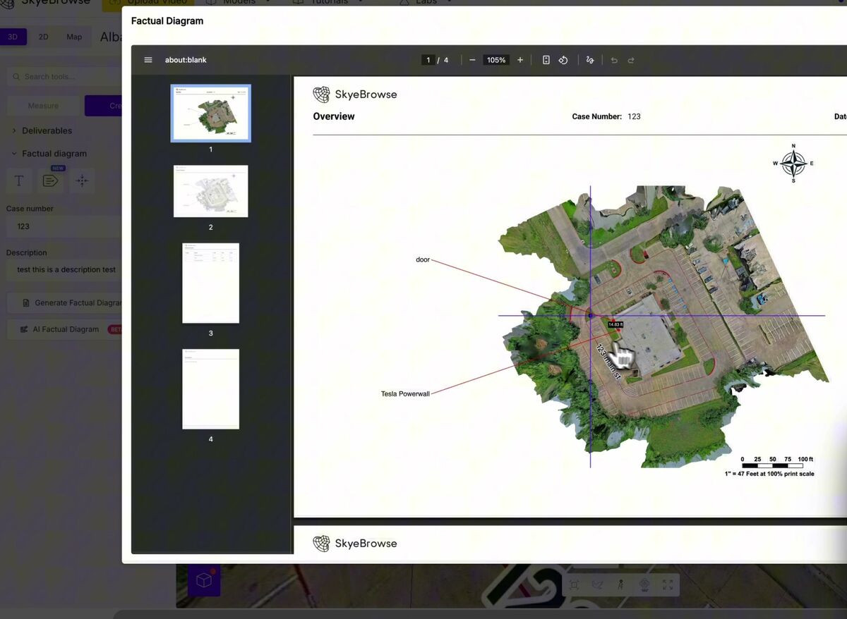 SkyeBrowse factual diagram PDF with top down overview, compass, and scale bar
