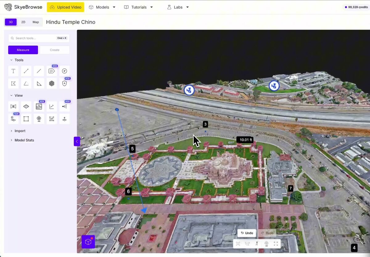 SkyeBrowse reorient tool leveling a model from three clicks on the ground