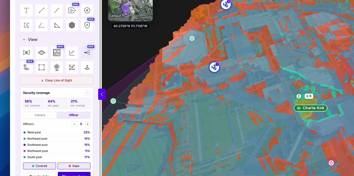 SkyeBrowse security coverage placing five officer posts with covered and gap percentages