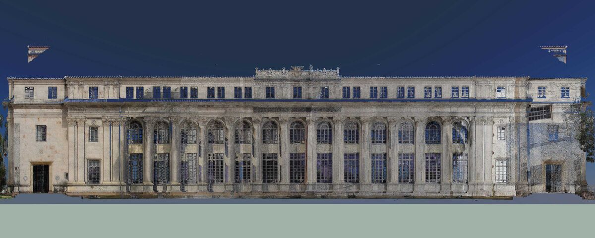 3D point cloud model of a federal building showing geometric accuracy and structural detail