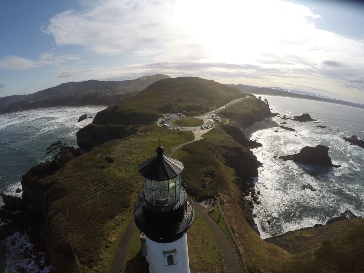 Drone inspection of Yaquina Head Lighthouse — typical close-range inspection deliverable