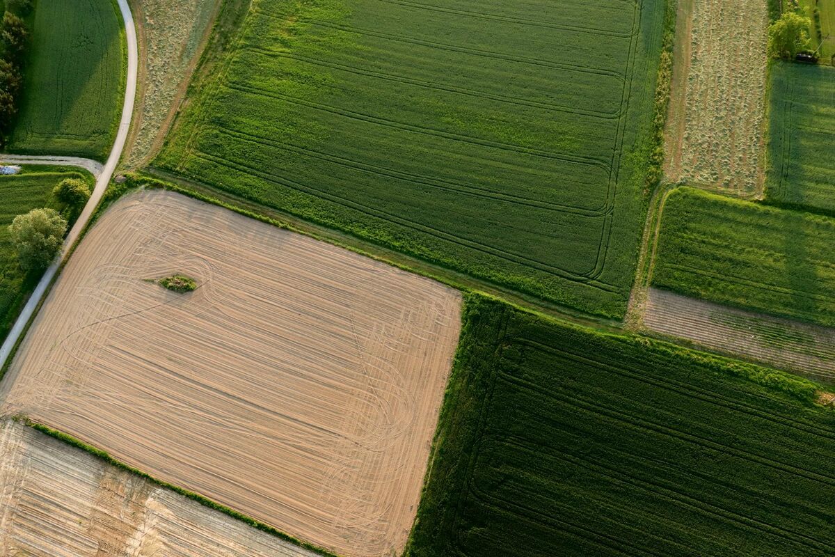 Aerial drone survey over open farmland for photogrammetry mapping