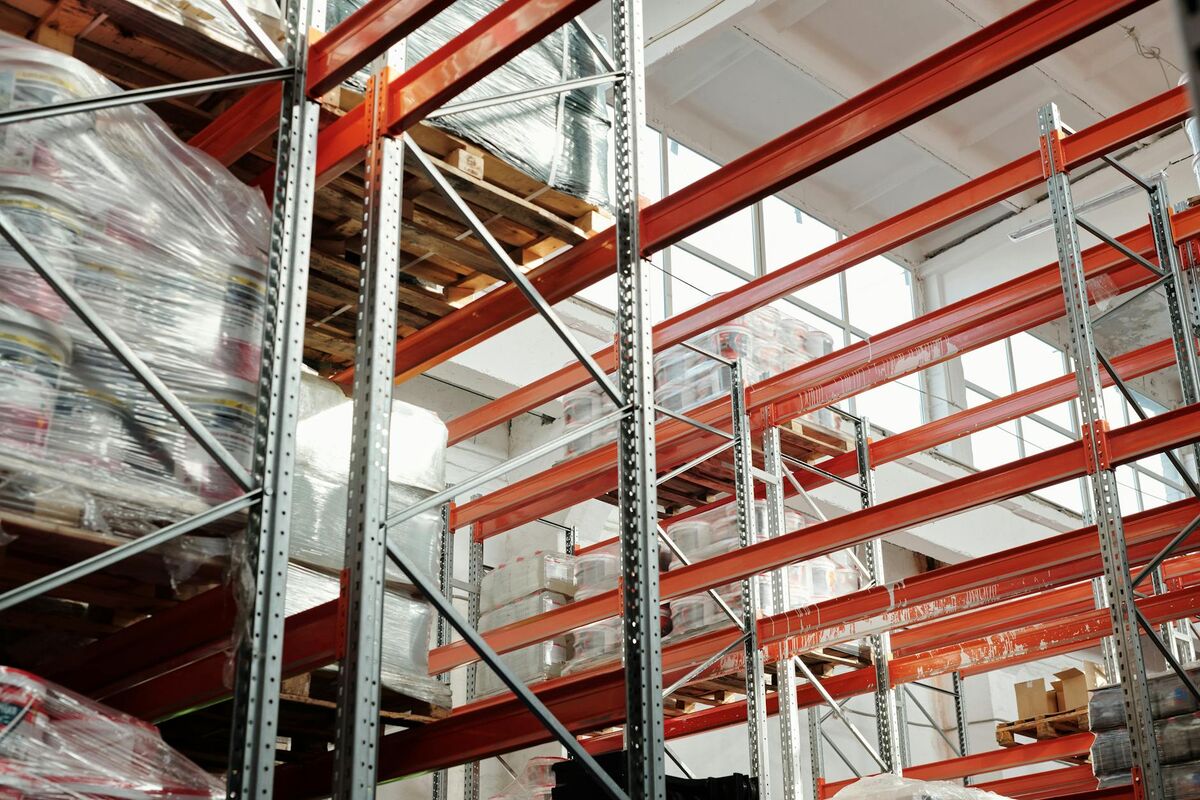 Warehouse interior with high-bay racking and wide logistics aisles