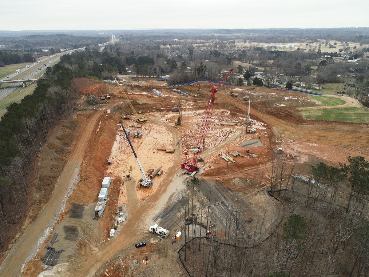 Aerial construction site view suitable for drone digital twin capture and progress monitoring