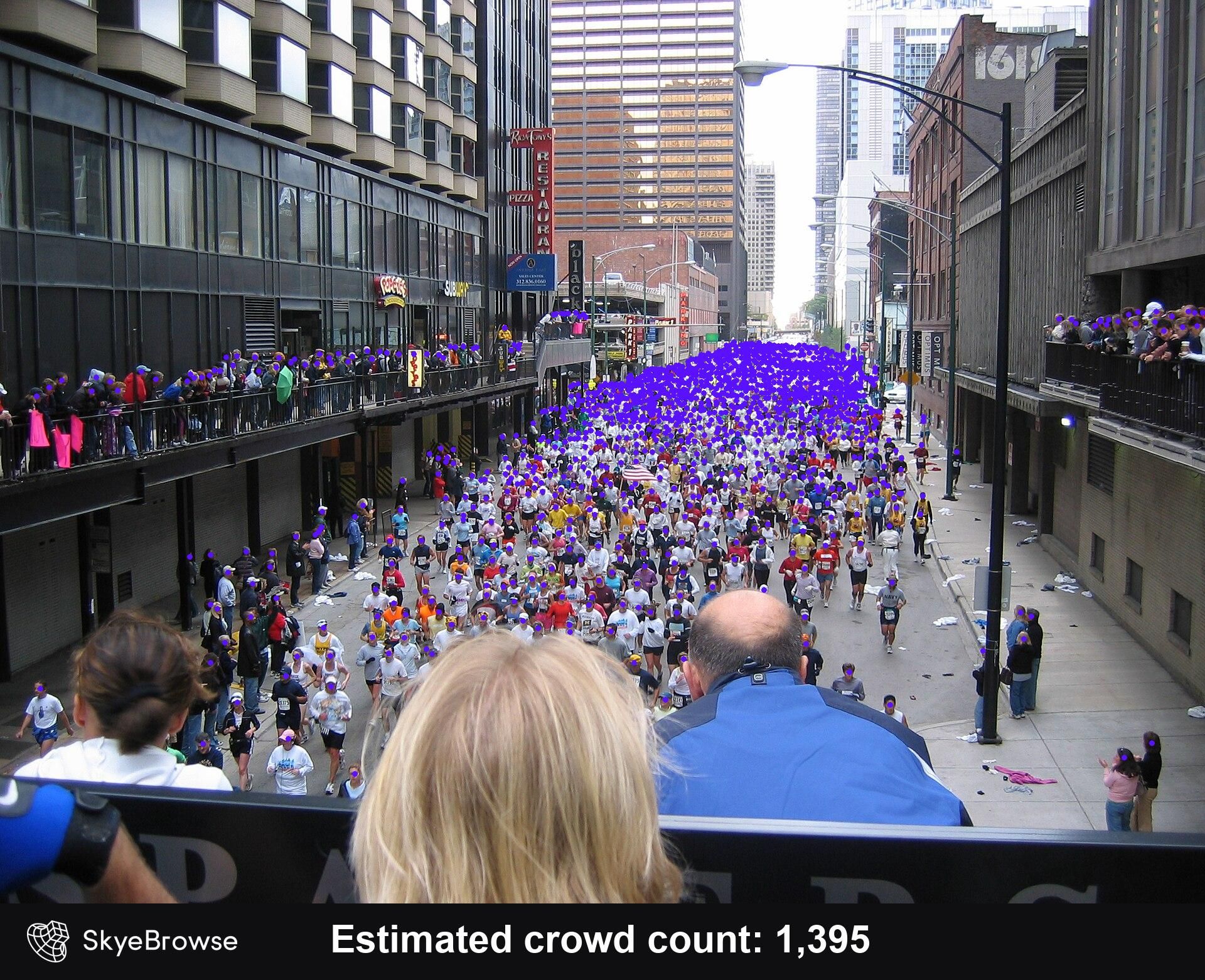 SkyeBrowse Labs crowd counter estimating a crowd size from an aerial image