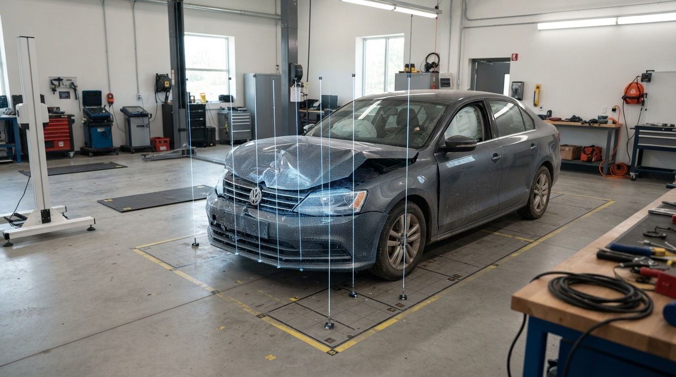 SkyeBrowse Crush Analysis aligning a 3D reference vehicle with a scanned damaged sedan